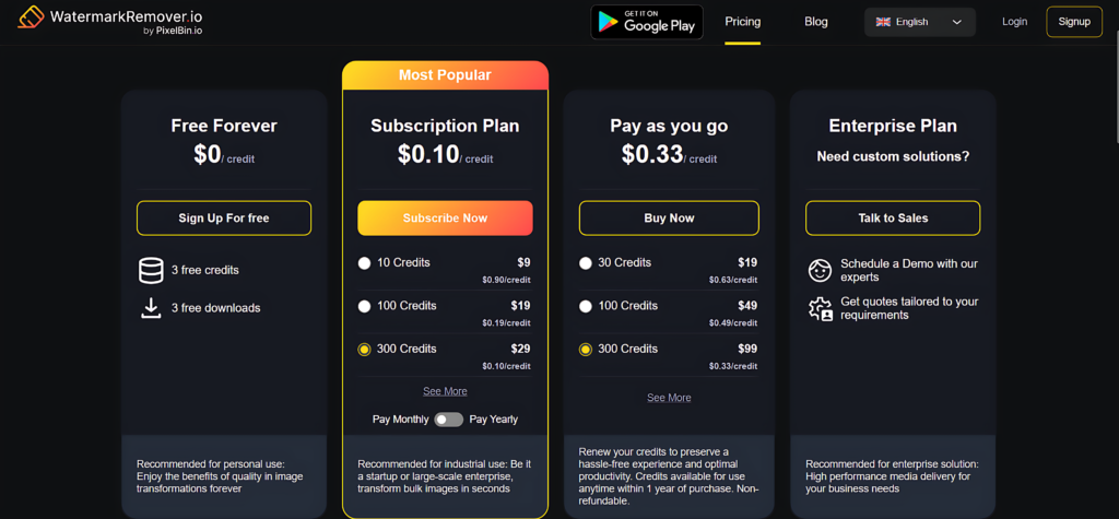 Watermark Remover io Pricing